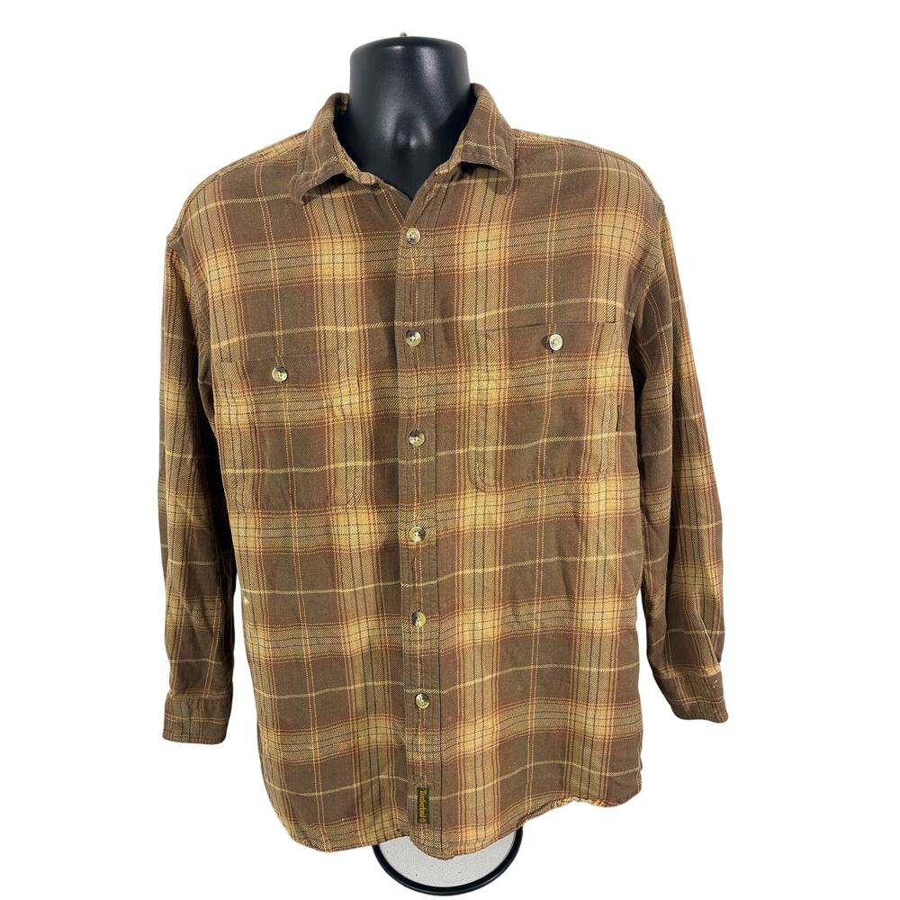 Timberland Plaid Flannel Shirt Mens M Brown Tan Cotton